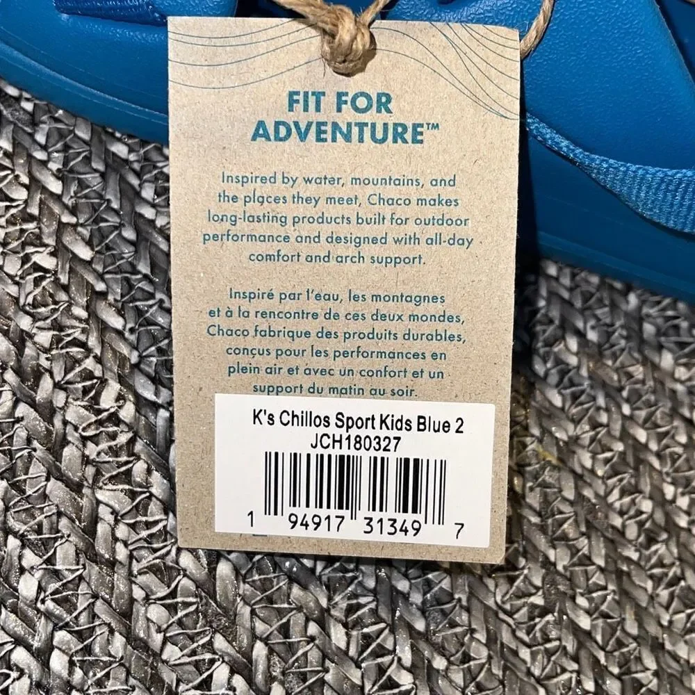 Chaco Childrens Chillos Sport Sandal Slip On  Blue‎ Size 2 New